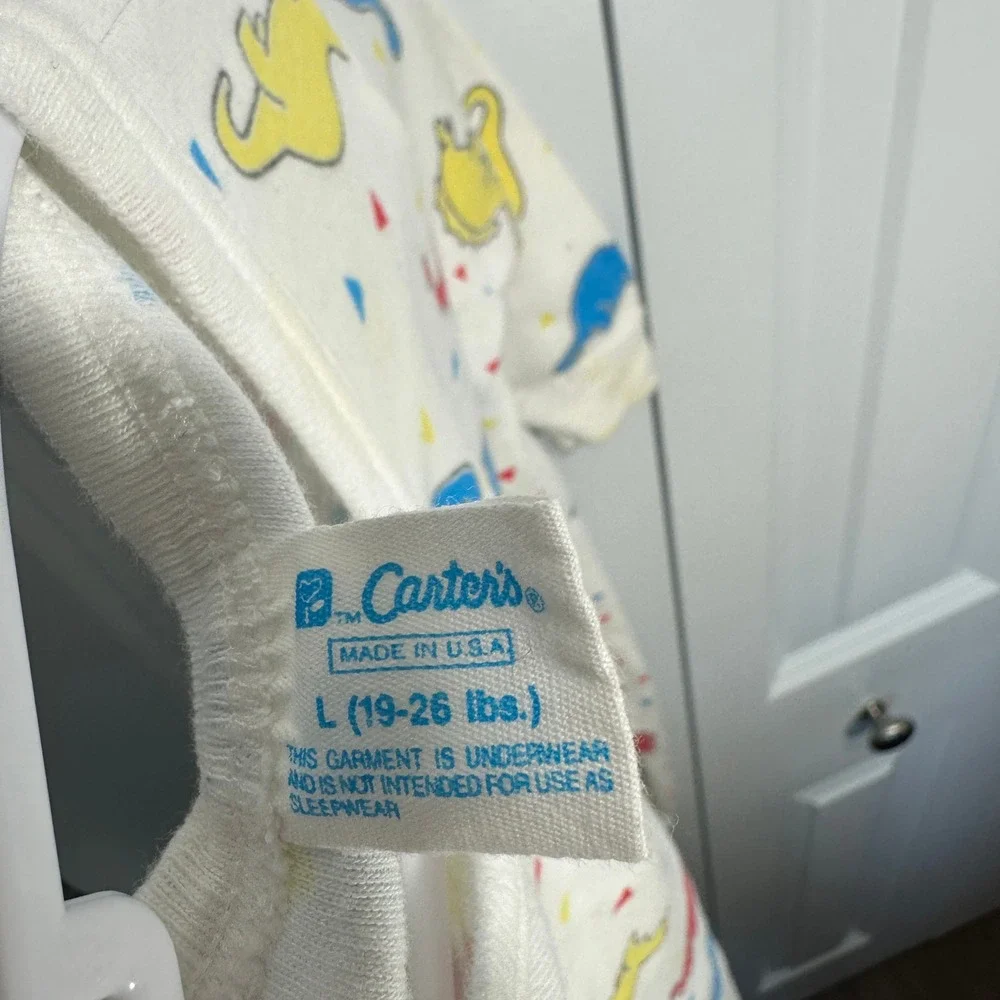 Carter's Dinosaur Union Suit Kids Large 19-26 lbs White Vintage Snap Romper USA